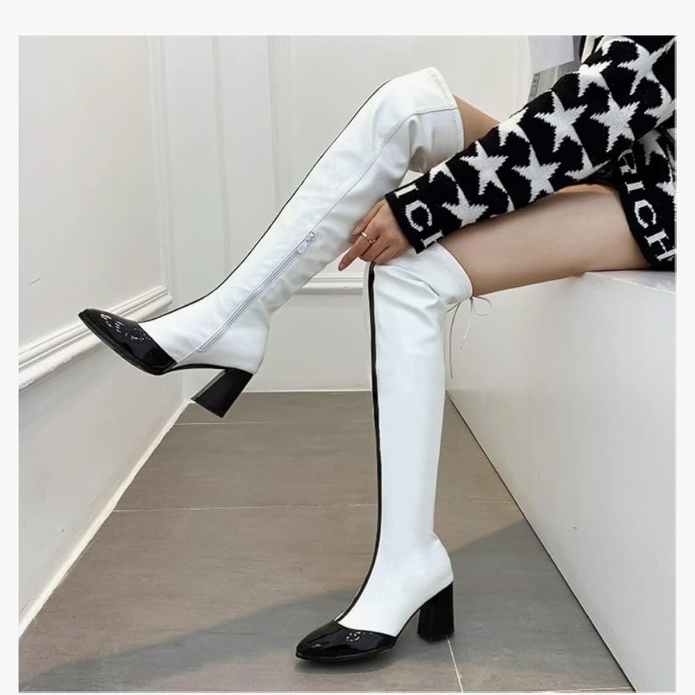NEW Lutalica OTK Over the Knee White & Black Thigh high Boots Sz 42 W 10.5 M 9